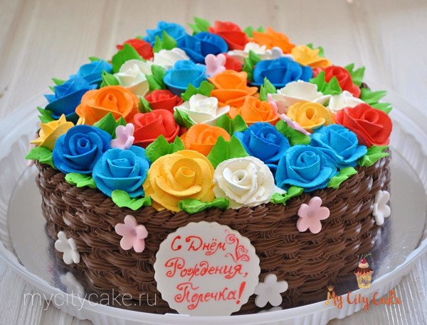 Торт корзинка с розами торты на заказ Mycitycake