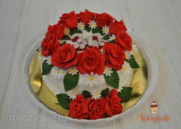 Торт на юбилей с розами торты на заказ Mycitycake