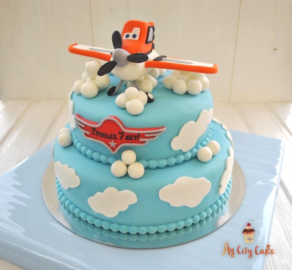 Двухъярусный торт с самолетом торты на заказ Mycitycake