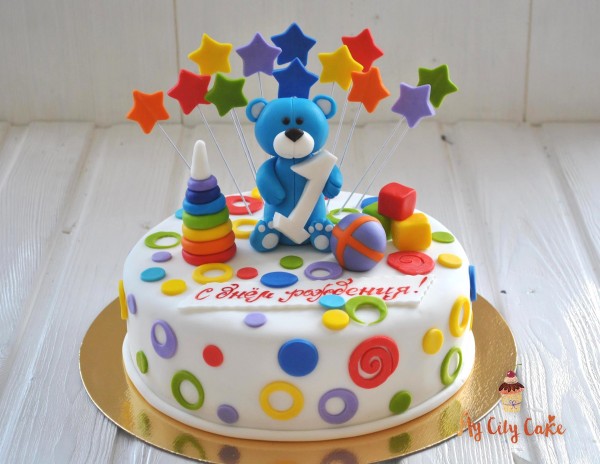 Торт разноцветный с мишкой торты на заказ Mycitycake