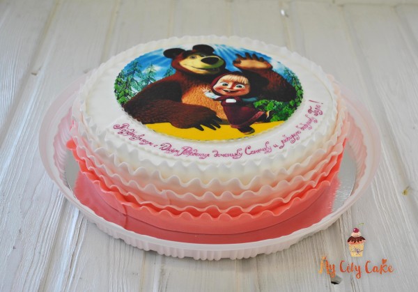Торт с фотопечатью Маша и медведь торты на заказ Mycitycake