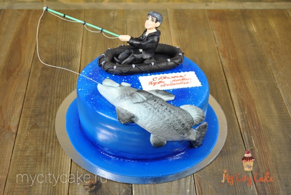 Торт Рыбак в лодке торты на заказ Mycitycake