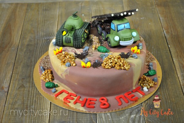 Торт с танком и машиной торты на заказ Mycitycake