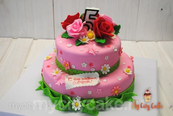 Двухъярусный торт на день рождения дочери торты на заказ Mycitycake