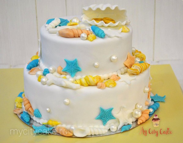 Двухъярусный торт на морскую тематику торты на заказ Mycitycake