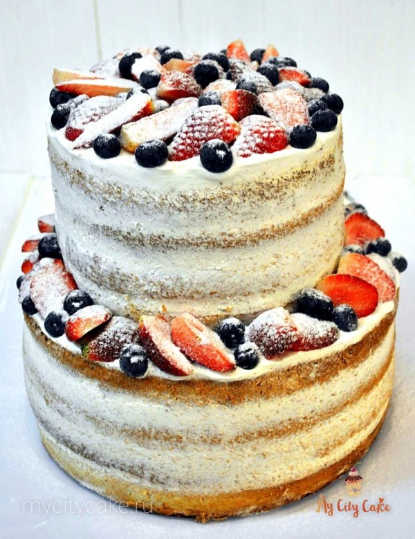 Двухъярусный торт с открытыми коржами торты на заказ Mycitycake