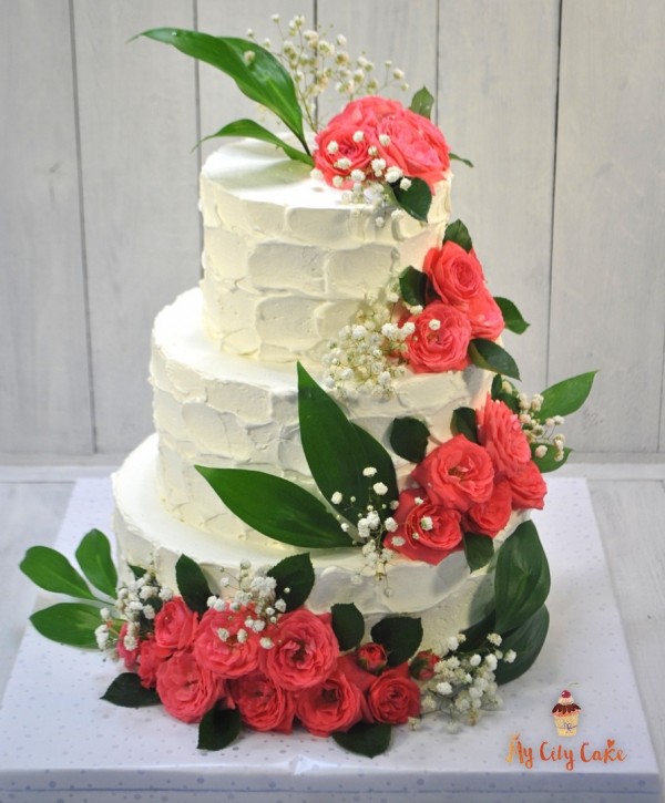 Торт на свадьбу с розовыми цветами торты на заказ Mycitycake