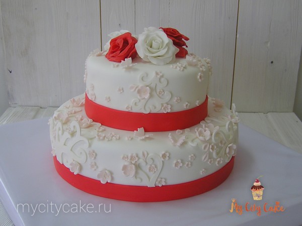 Торт свадебный с розочками торты на заказ Mycitycake