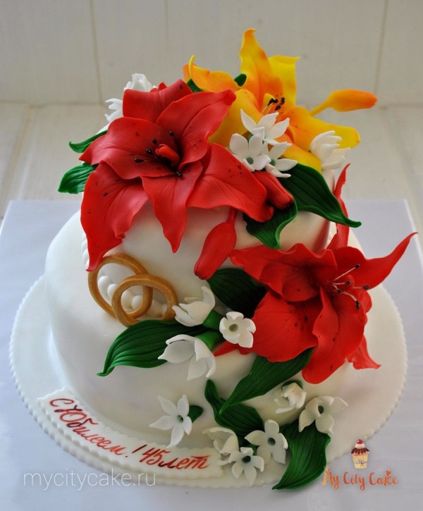 Свадебный торт с лилиями торты на заказ Mycitycake