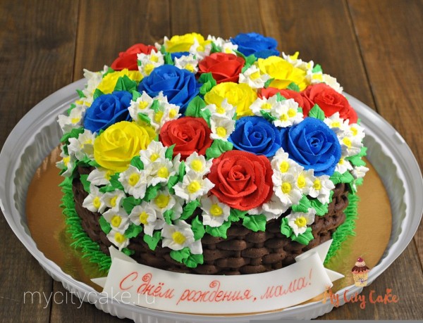 Торт корзина с розочками торты на заказ Mycitycake