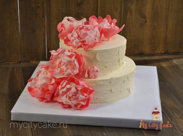 Свадебный торт с розовыми пионами торты на заказ Mycitycake